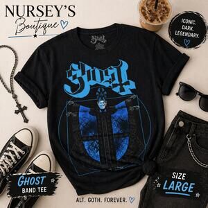 Ghost Band Tee Blue Graphic Gothic Metal Shirt Large NWOT